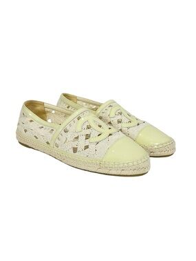 CHANEL Cream Crochet Espadrilles with Pale Yellow Patent Trim Size 40